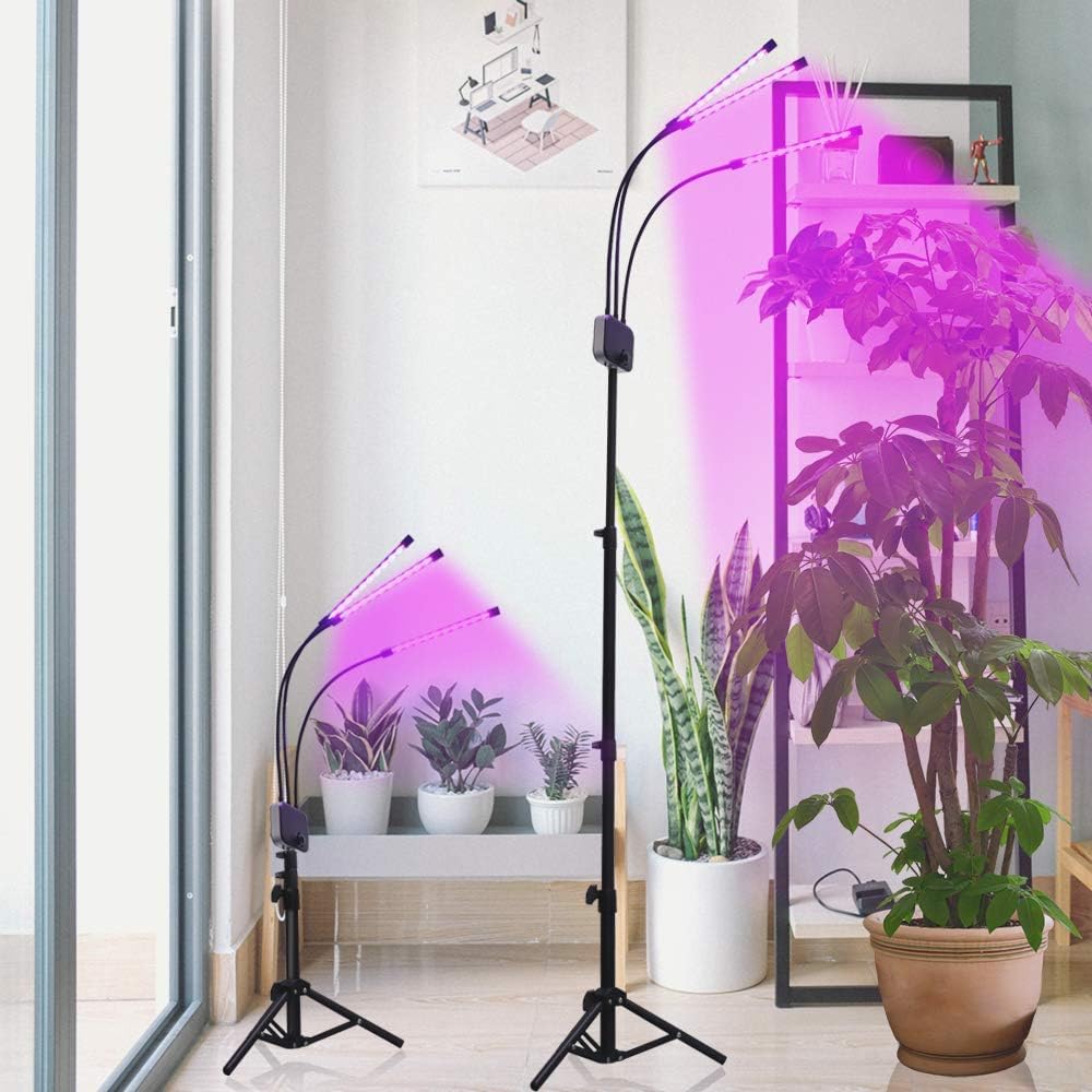 Grow Light with Stand,GHodec Tri-Head 60W Floor Plant Lights for Indoor Plants, Tripod Stand Adjustable 15-48 in,3/9/12H Timer & 3 Modes: Home Improvement