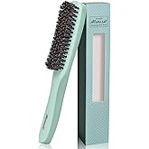 Msnasit Slick Back Hair Brush, Professional Edge Control Brush, Middle Softness Boar Bristle Wooden Handle Hairbrush Smoothing Frizz & Flyaways, Natural Wood Comb for Thin and Fine Hair (Green)