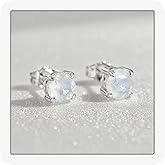 Moiuvieg Moonstone Stud Earrings 925 Sterling Silver Rainbow Moonstone Earrings 4mm/5mm/6mm Natural Round Gemstone Jewelry Gifts for Women