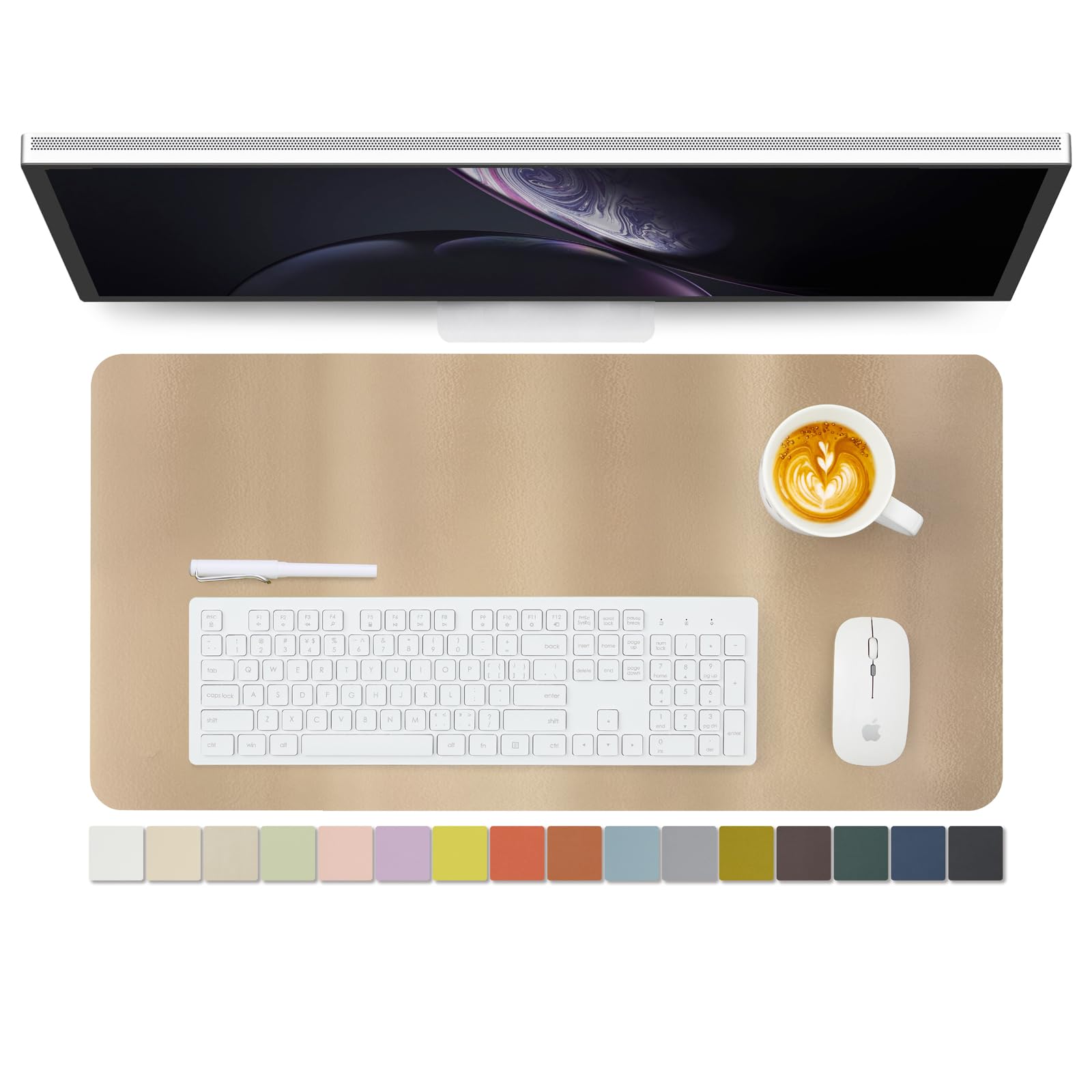Photo 1 of Leather Desk Mat - Non-Slip PU Desk Pad for Office and Home - Desk Organization and Accessories - Ideal for Large Mouse Pad and Desk Mats on Top of Desks (Champagne Gold,27.6"x 13.8")
