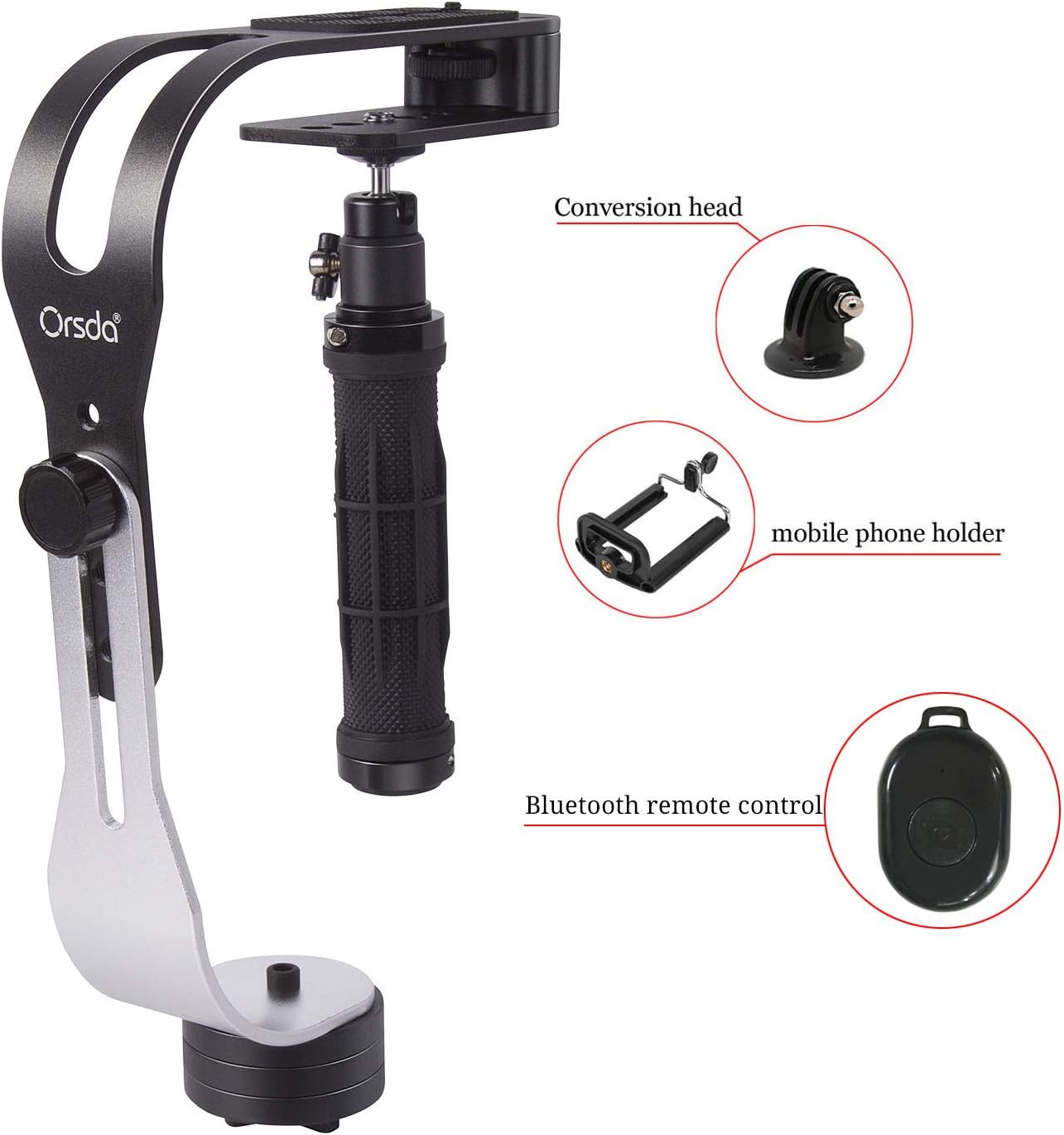 Orsda Camera handheld Grip Phone Stabilizer Video Stabiliser dslr Gimbal Support handy steady cam for iPhone HUAWEI SUMSANG Gopro XiaoYi Sjcam Camcorder DV DSLR Bluetooth remote shutter