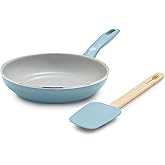GreenPan Dover 8” Frying Pan Skillet with Spatula, Non-Toxic PFAS-Free Ceramic Nonstick Coating, Sear Saute Fry Egg Omlete, Dishwasher & Oven Safe, Stay Cool Handle, Easy Pour Rims, Blue Haze