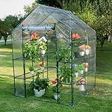 Sundale Outdoor Gardening Large 2 Tier 8 Shelf Steeple Walk in Plant Green House with PVC Cover, 56.5"(L) x 56.5"(W) x 76"(H)