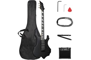 Ktaxon Burning Fire Design Electric Guitar Kit, 39-inch HSH Pickup Electric Guitar Beginner Guitar Set with Amplifier, Rosewood Fingerboard, 5-Ways Pickup Switch (Matte Black)