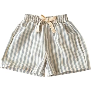 Toddler Striped Shorts Baby Boys Girls Cotton Linen Shorts Kids Cute Hot Pants Summer Elastic Waist Baggy Cool Bottoms