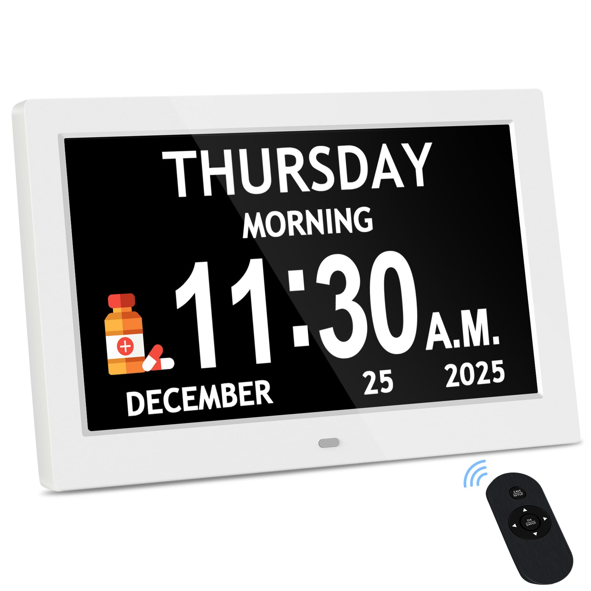 10.1'' Extra Large Digital Clock, 1280*800p HD Display, Dementia Clock For Seniors, Digital Clock With Date, Time, Day Of Week, 10 Reminders & 6 Alarms, Auto Dimming & DST, Remote Control, White Image