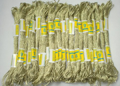 New ThreadNanny 24 WHITE GOLD SKEINS of 100% Cotton Metallic Thread for Hand Embroidery