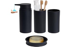 Bathroom Accessory Set Matte Black 4 Pcs Toothbrush Holder Set Soap Dispenser 11.5 oz Tumbler Soap Dish for Bathroom Counter 
