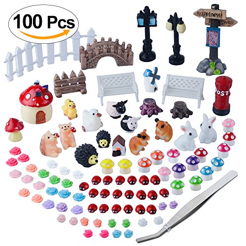 Zealor 100 Pieces Miniature Ornaments Kit for DIY Fairy Garden Dollhouse Decoration