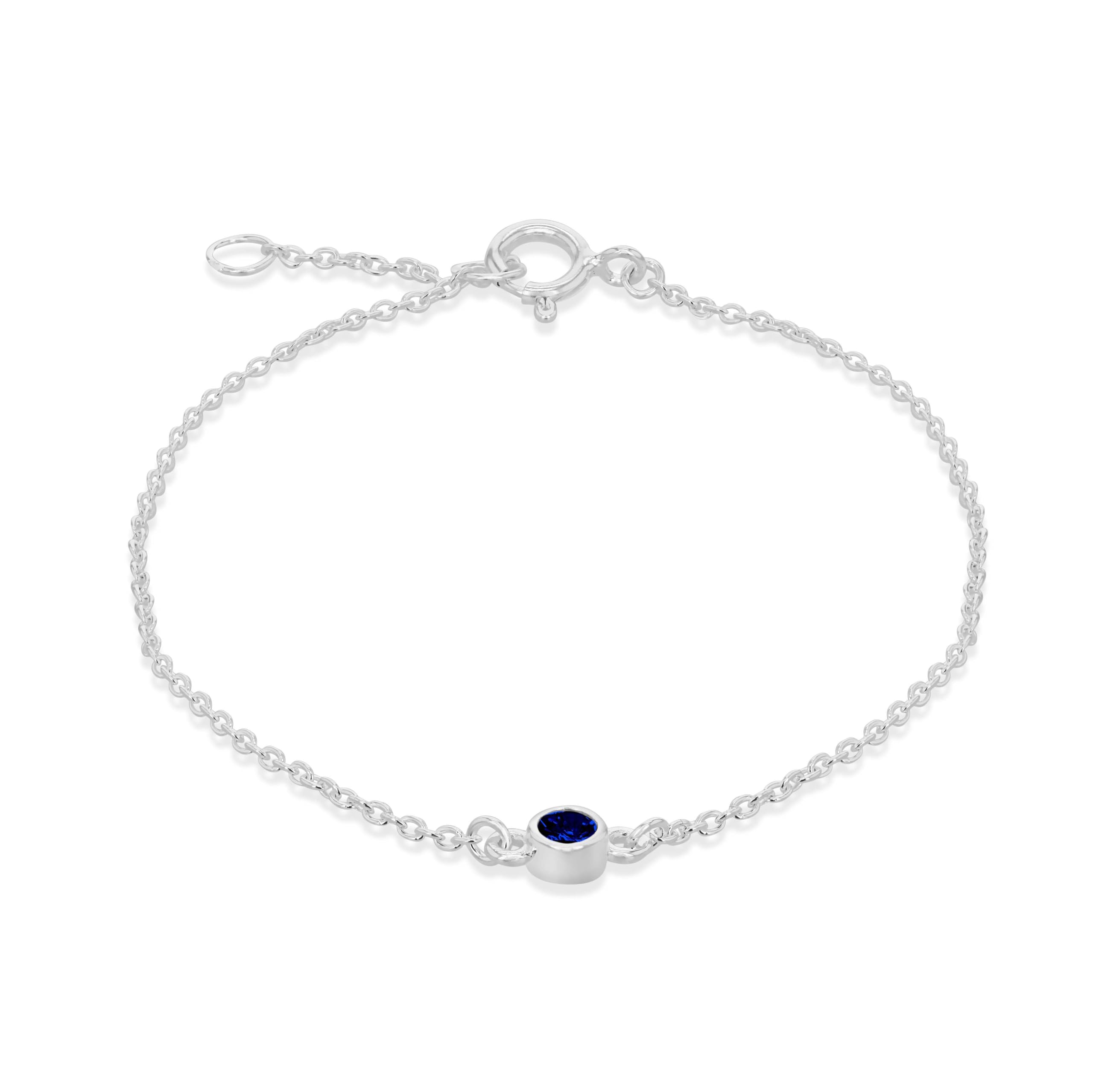 Tuscany Silver Women's Sterling Silver Adjustable Bracelet - Blue CZ September Birthstone - 16cm/6.25"- 18cm/7"