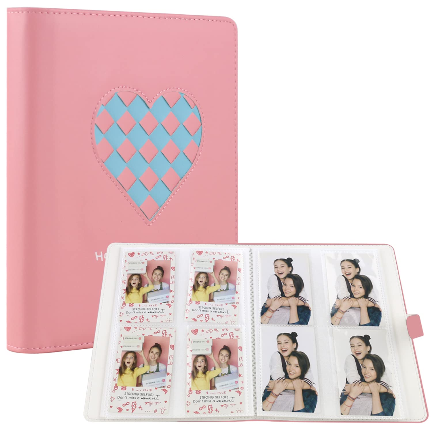 Phoebe 256 Pockets PU Heart Weave Photo Album for Fujifilm Instax 11 Mini 9 Mini 8 Mini Li]lay flim & Zip Instant Printer 2 * 3 inch photo (Dark Pink)