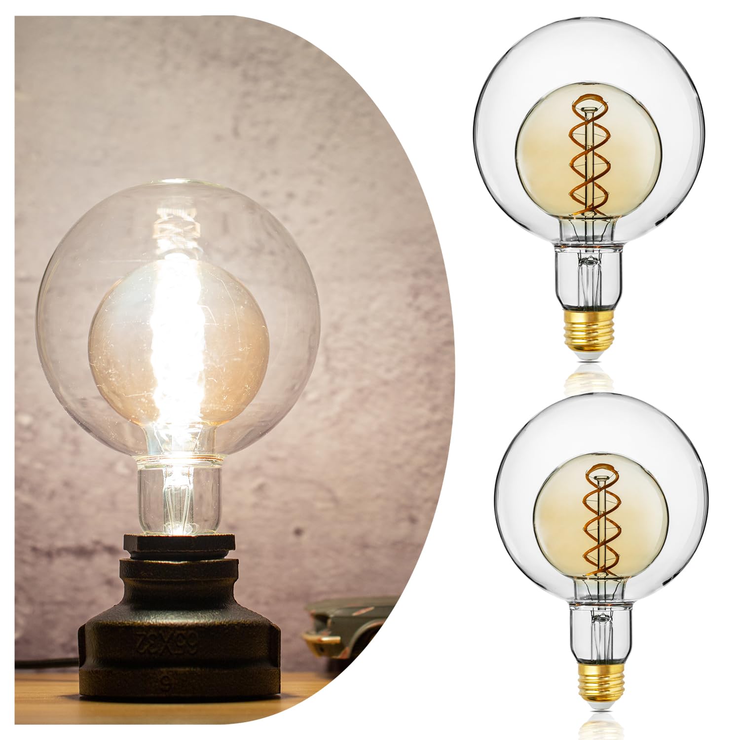 Photo 1 of ALAMPEVER Large Globe LED Light Bulbs, Decorative Dimmable LED with 7W Equivalent to 40W Light Bulbs, 2700K Soft White, E26 Base,400LM,G125?Amber 2P