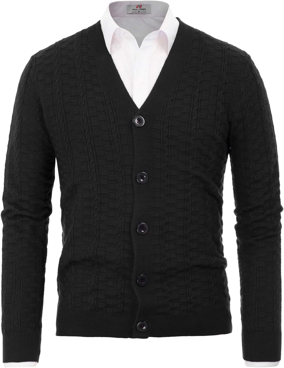 PAUL JONES Men's Casual Work Wear VNeck Ribbing Edge Cardigan Sweater