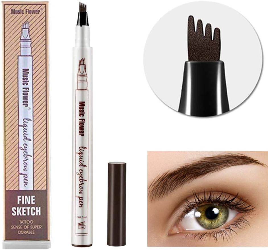 Tattoo Eyebrow Pen Waterproof Ink Gel Tint with Four Tips, Long Lasting Smudge-Proof Natural Hair-Like Defined Browns All Day (01# Chestnut)