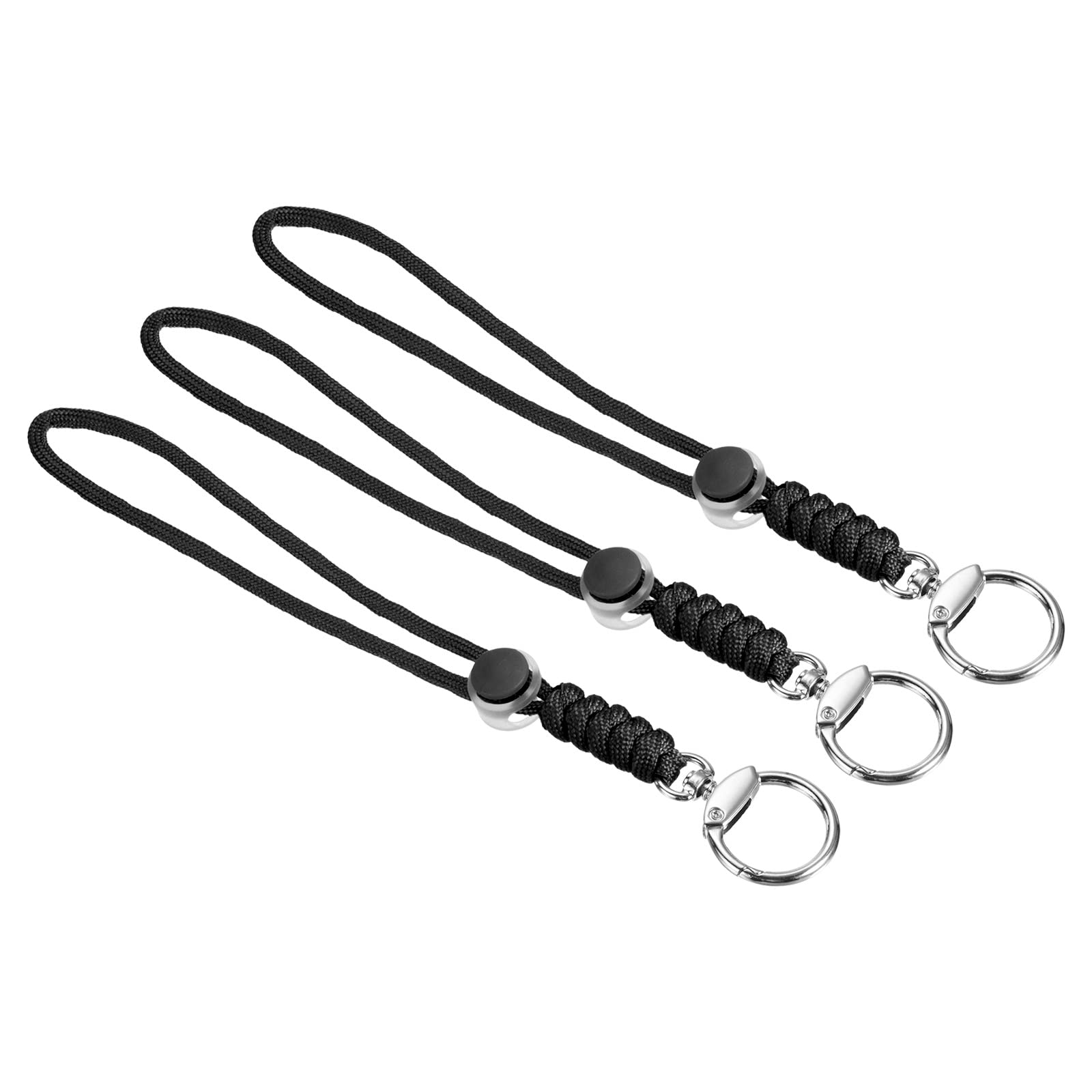 PATIKIL Paracord Lanyard with Clasp 9 Inch, 3 Pack Wrist Keychain Cord Metal Hook Strap for Keys Whistle ID Card Badge Holder, Black