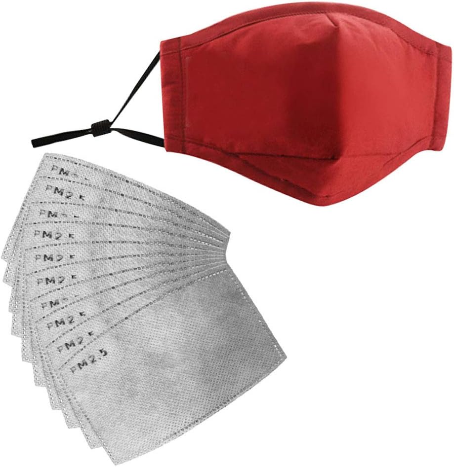 Anti PM2.5 Activated Carbon Mask Filter Face Masks Insert Virus Protection Wash Reusable Mask (10 Filters-Red)