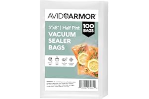 Avid Armor Small Pint Size Vacuum Sealer Bags, Vac Seal Bags for Food Storage, Meal Saver Freezer Vacuum Sealer Bags, Sous Vide Bags Vacuum Sealer, Non-BPA, 5 x 8 inches, Pack of 100