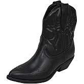 Soda Women Cowgirl Cowboy Western Stitched Ankle Boots Pointed Toe Short Booties Rigging-S (Wide Fit Available)