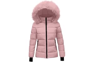 Girls Puffer Winter Coat Warm Faux Fur Hood Jackets with Pockets Heavyweight Water Resistant Parka Jacket 5-14 Years