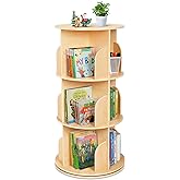 OOOK Kids Rotating Bookshelf, 3 Tier Corner Bookshelf for Small Space | 360&deg; Display, Spinning Bookshelf, Floor Standing Bookcase, Wooden Bookshelf for Kids Room, Nursery, Living Room