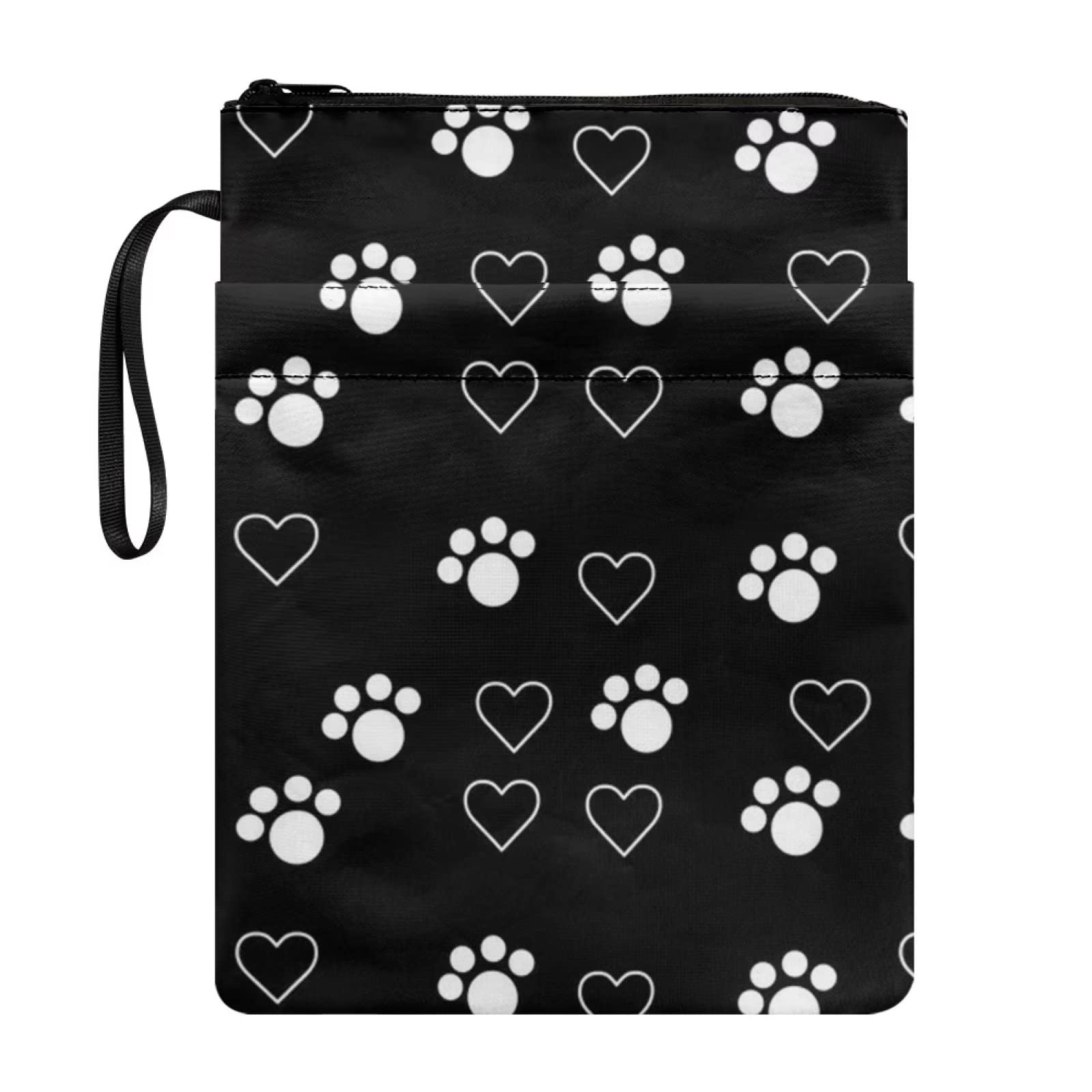 COEQINE Book Sleeve Protector Travel, Cute Dogs Paw Print Book Cover Portable for School with Zipper and Front Pocket