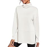 Fisoew Women's Turtleneck Oversized Sweatshirt Casual Long Sleeve Loose Side Slit Pullovers Tunic Tops
