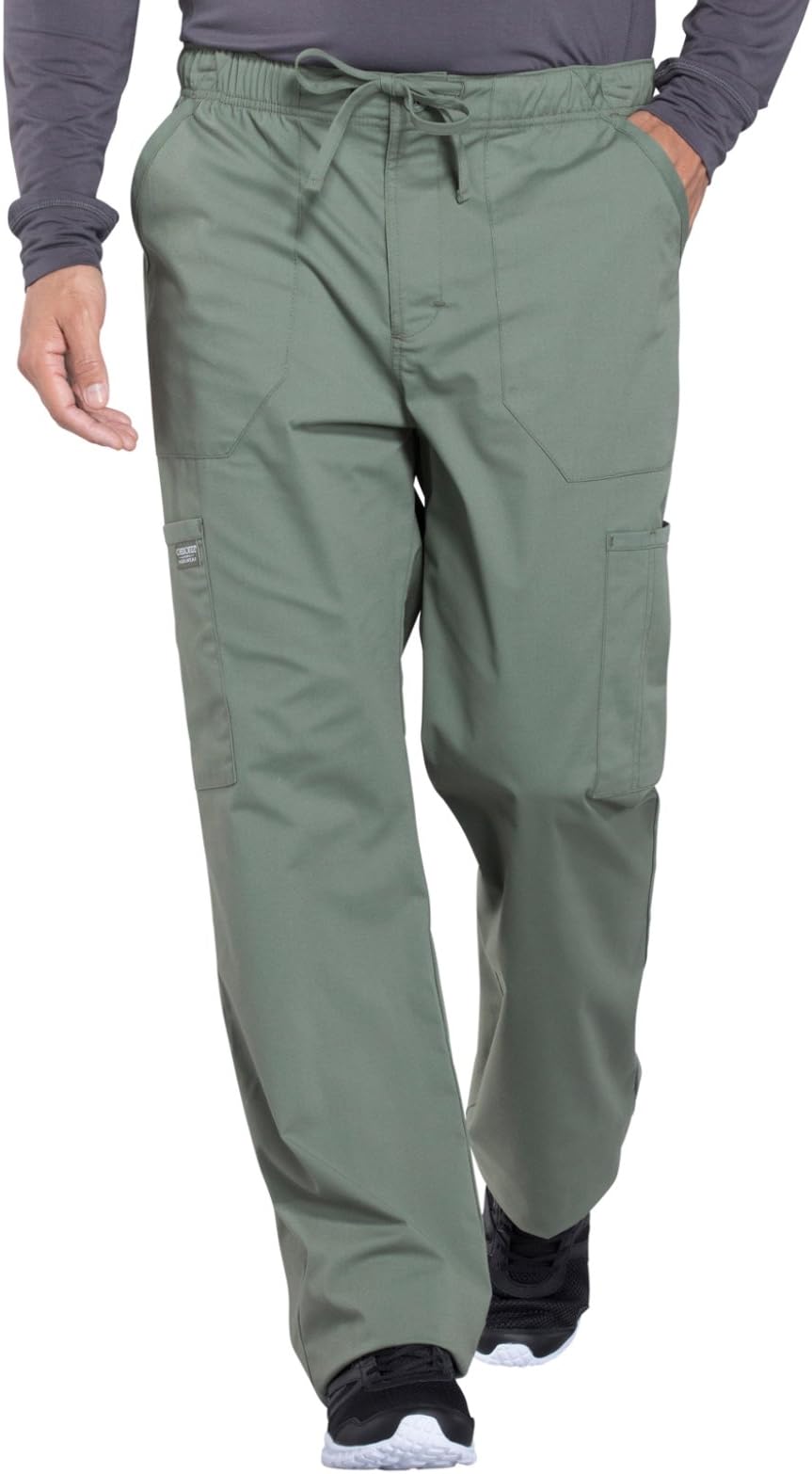 Professionals by Workwear Men's Tapered Leg Zip Fly Drawstring Scrub Pant X-Small Short Olive