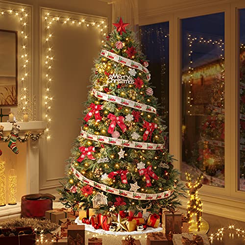 JOSTYLE 7.5FT PreLit Artificial Christmas Tree,PE+PVC Christmas Tree
