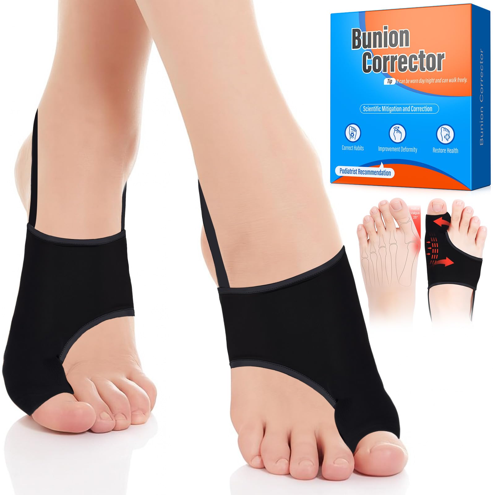 Photo 1 of 2PCS Bunion Corrector for Women & Men - Toe Alignment Corrector with Splint & Pads for Hallux Valgus Pain Relief, Comfortable Toe Separator for Day/Night Support, Anti Slip Big Toe Straightener(Black)