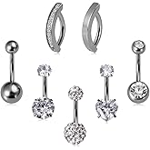 7 Pcs Silver Belly Button Ring - Titanium Alloy Cubic Zirconia Clicker Piercings for Women Navel Piercing Jewelry