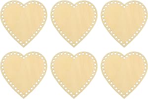 PATIKIL 6" x 6" Crochet Basket Bottom, 6Pcs Heart Shape Blank Crochet Knitting Wooden Base for DIY Craft Weaving Basket Making Supplies Home Decoration