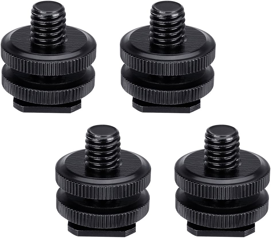 Hot Shoe Mount Adapter 3/8" Flash Shoe Mount w/Double Nuts to Camera Tripod Screw Converter for DSLR Camera Rig Monitor LED Video Light (4 Pack)