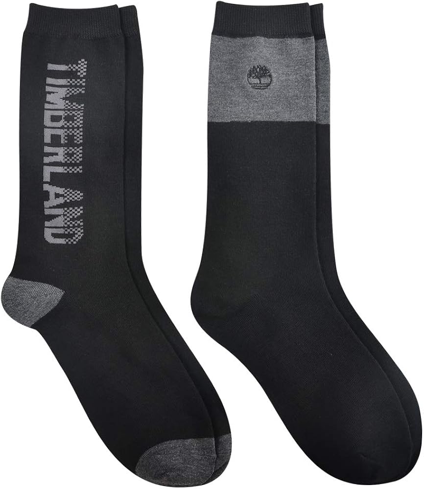 Timberland Men's 2Pack Logo Marled Fashion Crew Socks, Black Amazon