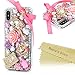 iPhone X Case, iPhone Xs Case, Mavis's Diary Full Edge Protective Plastic Case, 3D Handmade Crystal Clear Bling Diamonds Shiny Rhinestone Gold Crown Key Pink Bowknot Hard PC Cover for iPhone X/Xs