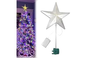 XWEHNI Starry Night 11" Clip-On Christmas Tree Topper, Illuminated Twinkle LED Acrylic Star with Sparkling Lights, Glowing Night Light for Holiday Decor, Timer Included (Silver, 1PC)