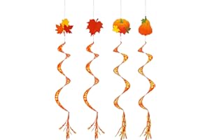 Beeveer 4 Pcs 57'' Fall Wind Socks Thanksgiving Wind Spinners for Outdoor Hanging Nylon Fabric Maple Pumpkin Windsock Leaf Streamers for Fall Autumn Decorations Windmill to Scare Birds Away