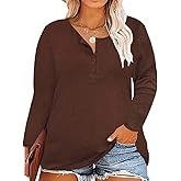 RITERA Womens Plus Size Top Long Sleeve Henley Shirt Fall Casual Pullover XL-5XL
