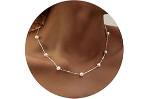 VRIUA Pearl Necklaces for Women - 14k Gold Plated Dainty Pearl Necklace with CZ Diamond Minimalist Wedding Bridal Jewelry Gift for Her