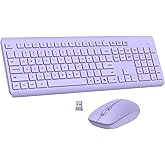 Wireless Keyboard and Mouse Combo, Full Size Silent Ergonomic Keyboard and Mouse, Long Battery Life, Optical Mouse, 2.4G Lag-Free Cordless Mice Keyboard for Computer, Mac, Laptop, PC, Windows(Purple)