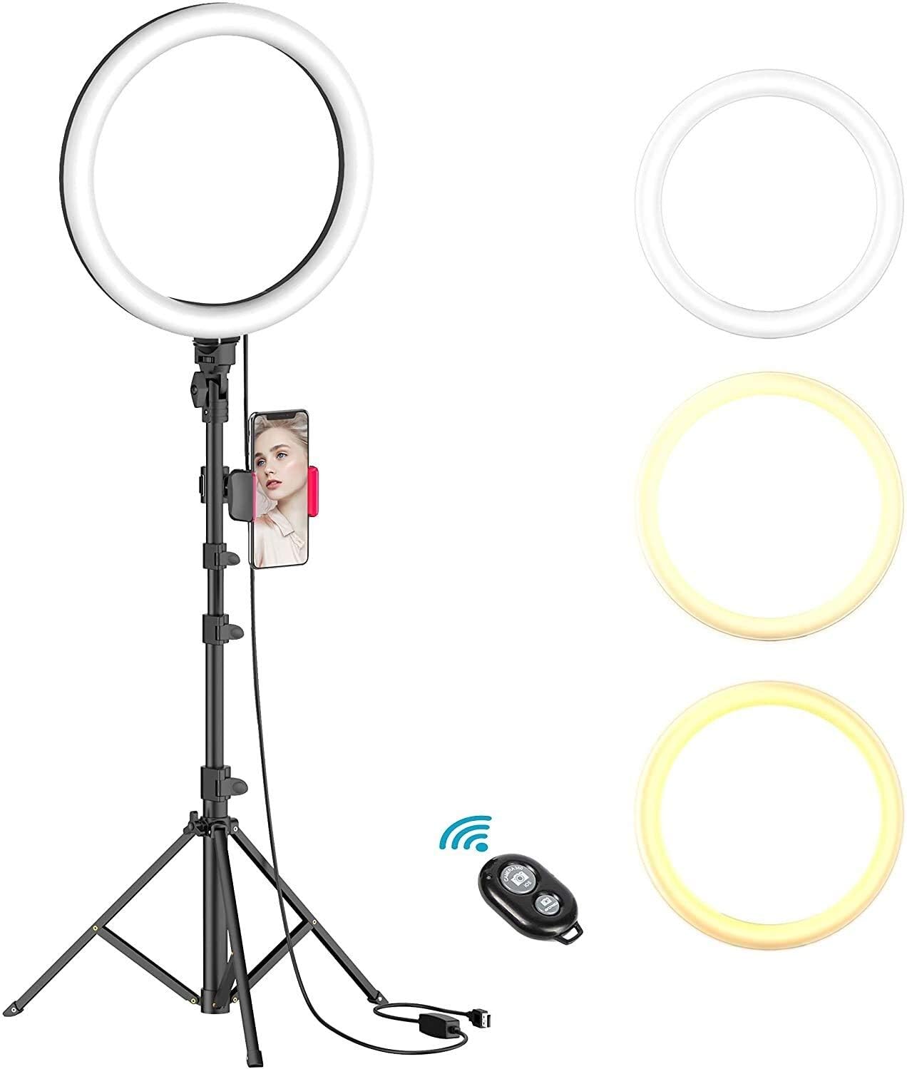 10" Selfie Ring Light With Adjustable Tripod Stand Dimmable Camera Ring Light With Phone Holder For TikTok/YouTube/Live Stream/Makeup/Photography