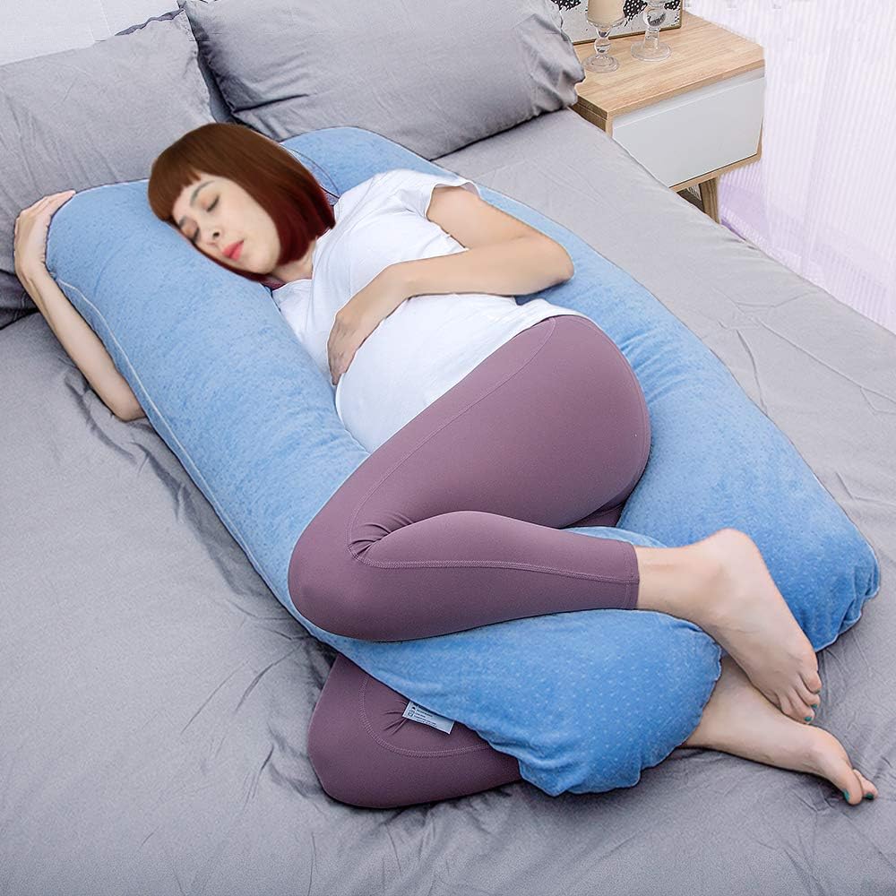 1 MIDDLE ONE U Shaped Pregnancy Pillowcase, Breathable Velour Replacement Pillow Cover Case with Zipper for Maternity Pillow, Fit 55”x31” Full Body Pillow (Light Blue): Home & Kitchen