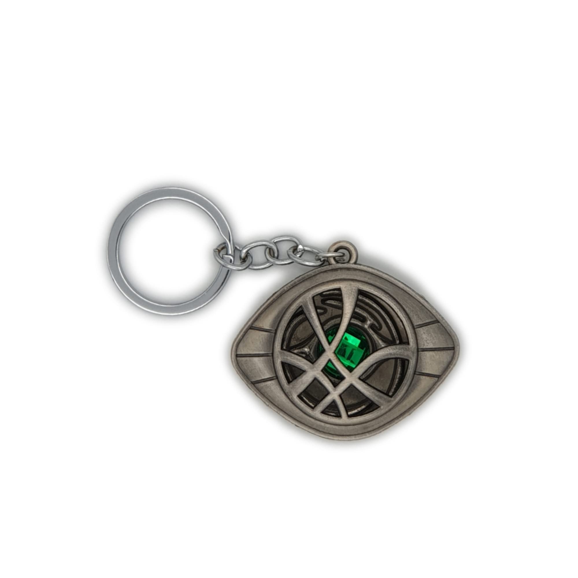 LizMatech Dr Doctor Strange Keyring (Silver) Dr Strange Eye of Agamotto Metal Keyring/Keychain With Green Stone, Marvel Doctor Strange Eye Of Agamotto Keyring