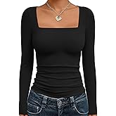 Trendy Queen Womens Cropped Long Sleeve Top - Square Neck Y2K Going Out & Workout Shirts, Soft Stretchy Fit