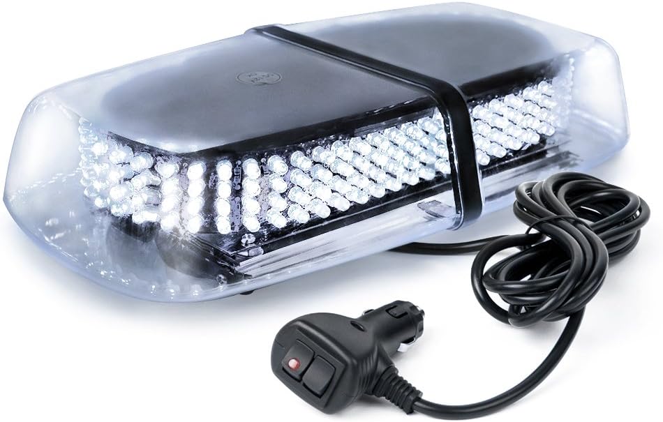 Xprite 240 LED White Roof Top LED Emergency Strobe Lights Mini Bar for Cars Trucks Snow Plow Vehicles Warning Caution Lights w/Magnetic Base