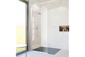 PHMUNY Glass Shower Door Screen, 34"" W x 74"" H Semi-Framed Fixed Shower Glass Door in Silver with 5/16""(8mm) Clear Tempered Glass Door, Simple Single Panel for Bathroom