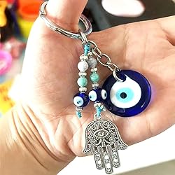 Dinaauto Turkish Evil Eye Keychain Handmade Alloy