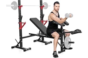Weight Bench with Squat Rack,Bongkim Adjustable Bench,Multi-Purpose Foldable Bench & Barbell Rack Stand,Bench press 660Lbs