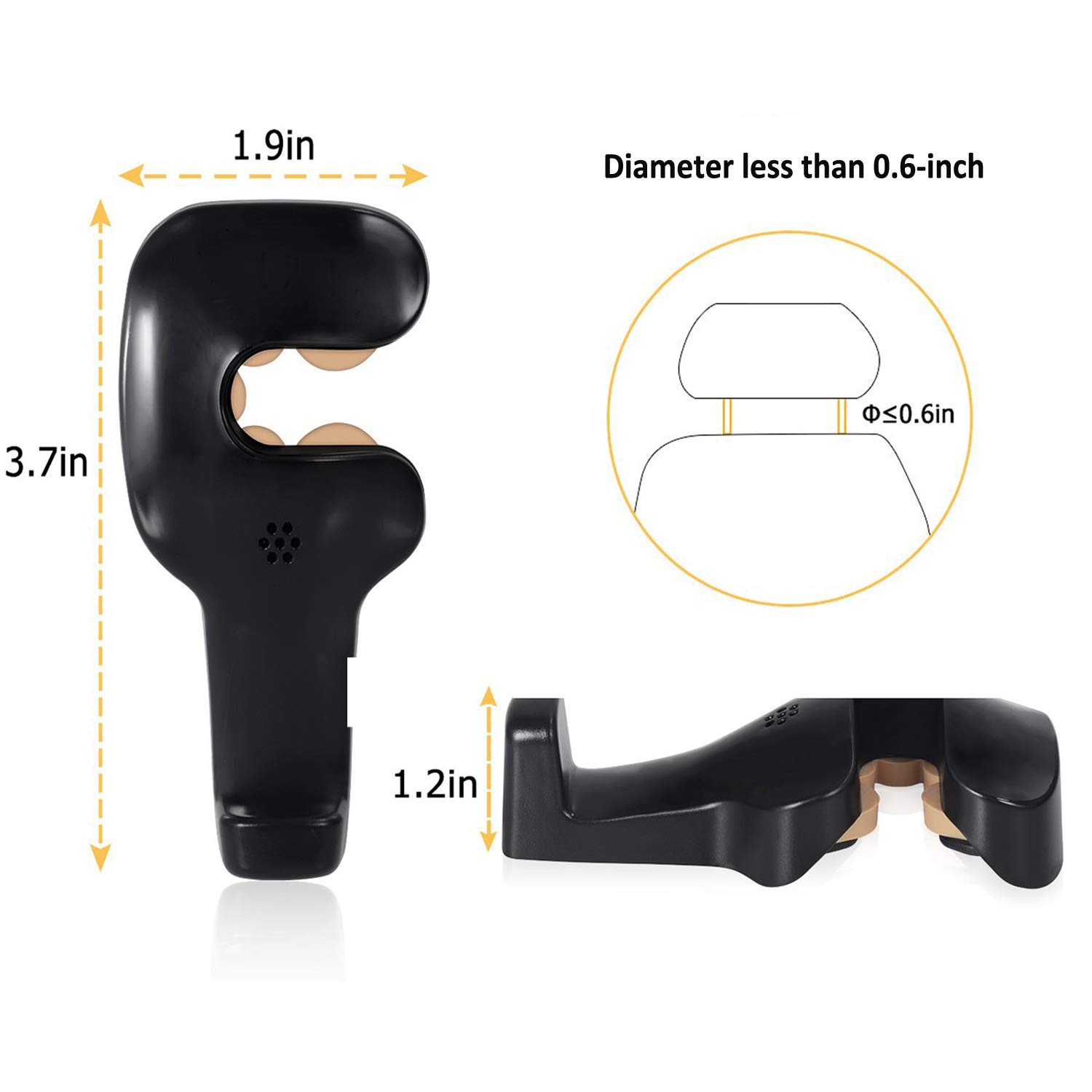 EldHus 4 Pack Black Car Trunk Vehicle Back Seat Headrest Hanger Holder Hook for Bag Purse Cloth Grocery