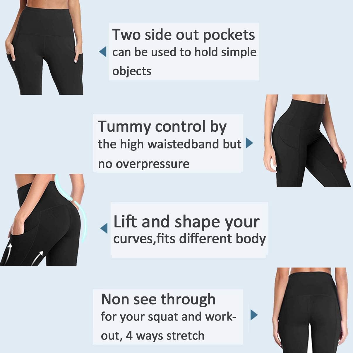 GAYHAY 3 Pack High Waist Yoga Pants with Pockets for Women - Tummy Control Workout Running 4 Way Stretch Yoga Leggings : Sports & Outdoors