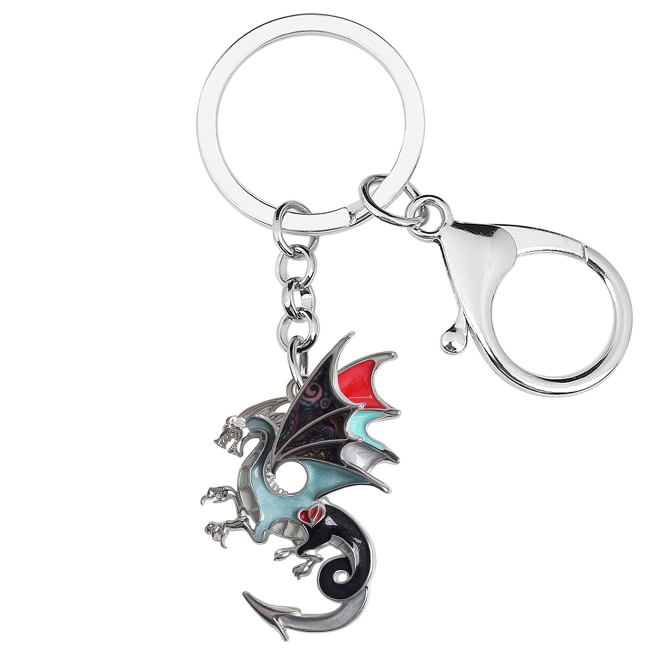 Enamel Alloy Dragon Keychain Fantasy Dinosaur Jewelry For Women Girls Bag Wallet Charm Gift (Black)